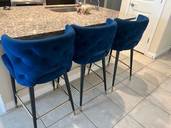 Beautiful Blue Velvet Upholstered Barstools – Set of 4