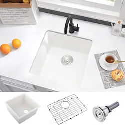 21 Inch White Granite Undermount Bar Sink - 21" x 19" Dual Mount