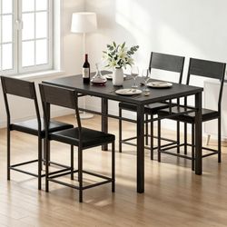 Dining Table Set for 4, Wood Kitchen Table and Chairs Set with Metal Frame & MDF Board