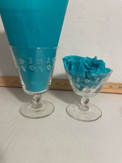 Etched glass drink, dessert, shrimp cocktail cups