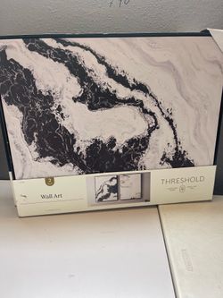 30" x 24" 2pk Marble Framed Printed Canvases Black/Tan - Threshold