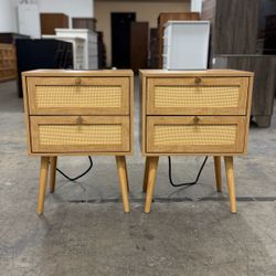 Price for Both - 2 Rattan Nightstands with USB & Outlets / Nightstand Set / End Tables / Side Tables  