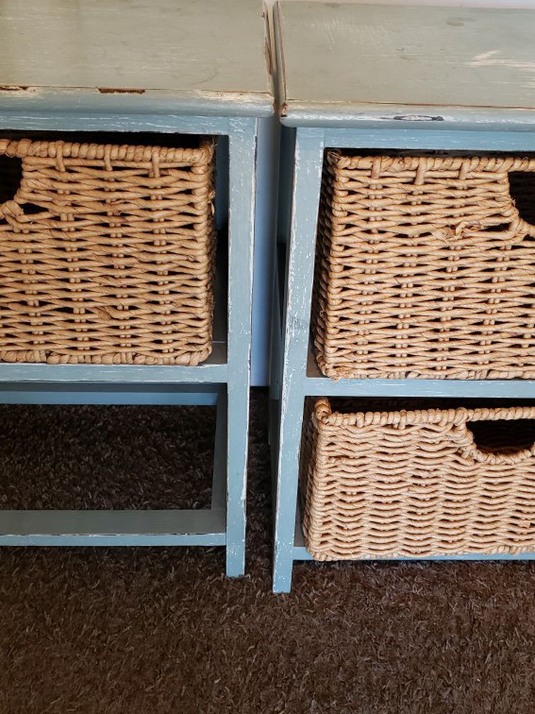 Set Of Wooden Storage With Wicker Baskets H20×W16×L10in