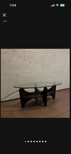 One Oval Heavy Solid Wood Coffee Table with 50”x30.25” Beveled Glass