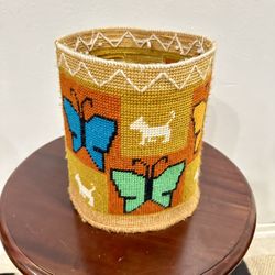 Vintage Needlepoint Trash Can