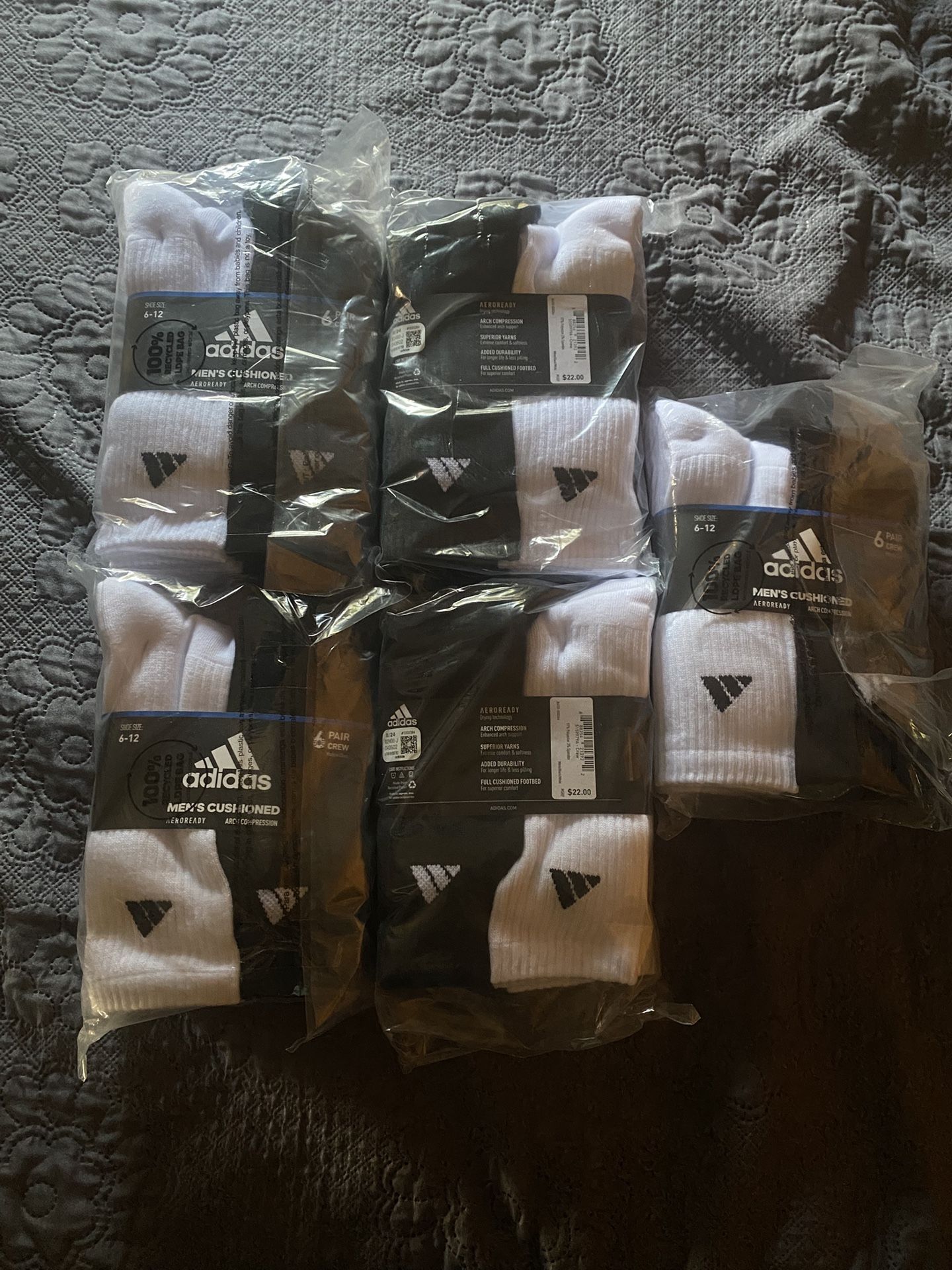 Adidas Athletic Cushion Crew Socks Men’s Shoe Size Large 6-12 Men 6 Pack 