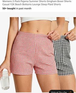 New 2 pack Womens 2-Pack Pajama Summer Shorts Gingham Boxer Shorts Casual Y2K Beach Bottoms Lounge Sleep Plaid Shorts