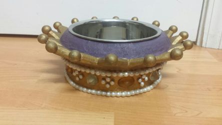 Heavy resin rhinestone studded dog bowl dish