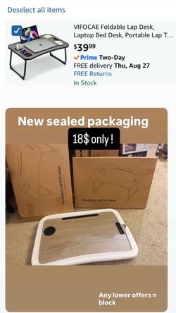 Foldable Lap Desk, Laptop Bed Desk, Portable Lap Table, Laptop Bed Table with Cup Holder & Tablet Slot & Lifting Handle for Working Writing Drawing & 