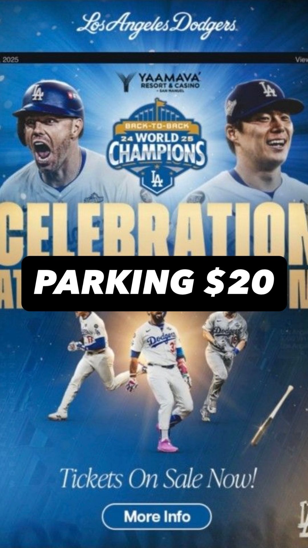 Dodgers Parade Celebration Parking Ticket