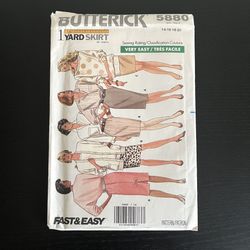 Butterick Sewing Pattern 5880 Size 14 16 18 20 Yard Skirt Vintage 1987