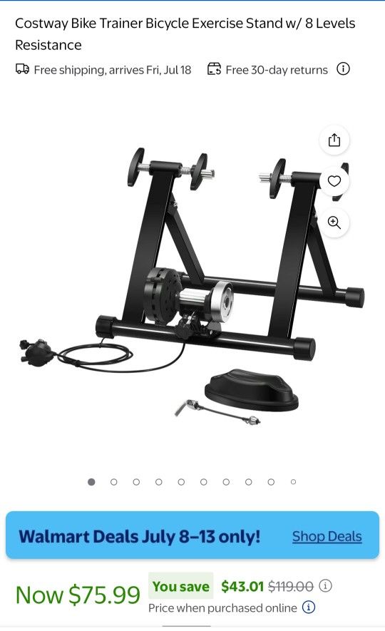 Costway Bike Trainer Bicycle Exercise Stand w/ 8 Levels Resistance