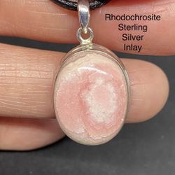 Rhodochrosite Genuine Stone .925 Sterling Silver Inlay Pendant