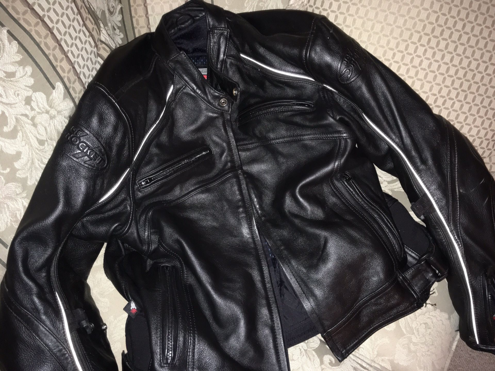 Leather armored motorcycle jacket, Joe Rockets (worn once)