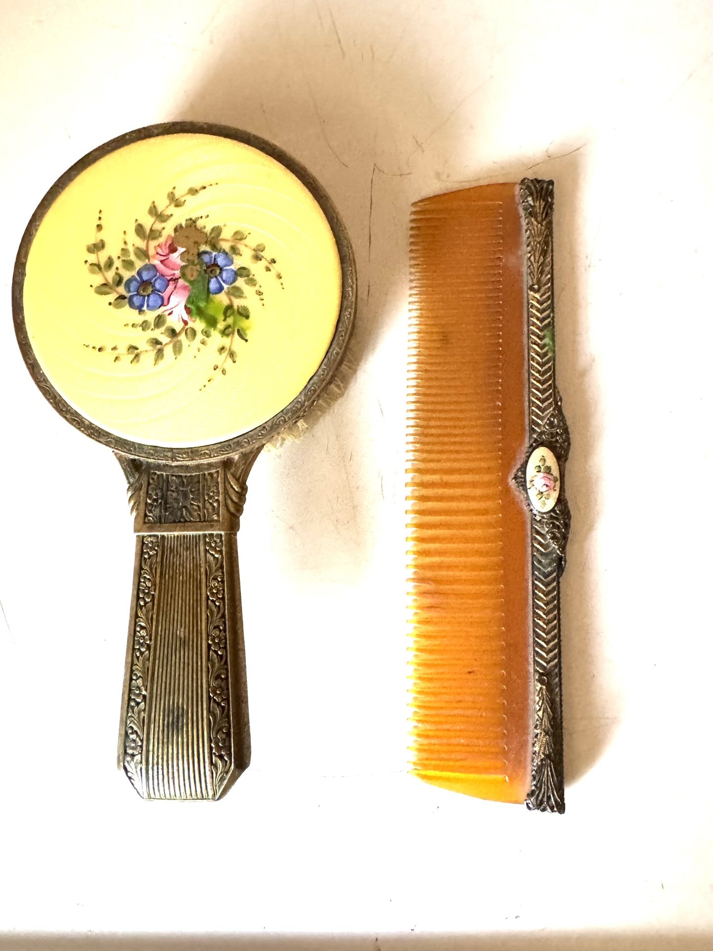 Vintage Vanity Comb & Brush Set, Ornate Gold Floral Guilloche Look, Victorian Bridal Dressing Table Decor, Hollywood Regency