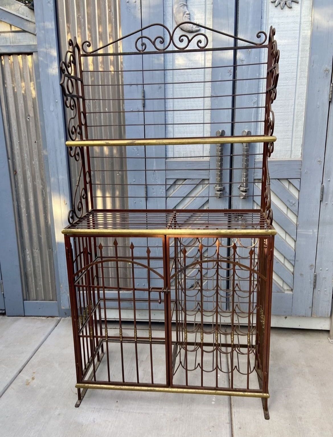 Vintage brass, and iron French wine rack