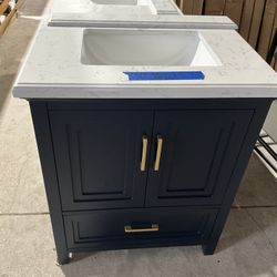 30” Bathroom Vanity in blue , single sink soft close solid wood with vanity top in white  $475  Luke’s liquidations warehouse Address:  2434 N Forsyth