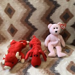 Set of 3 Ty Original Beanie Babies – Snort, Rover & Cure – Pre-Owned Collectible