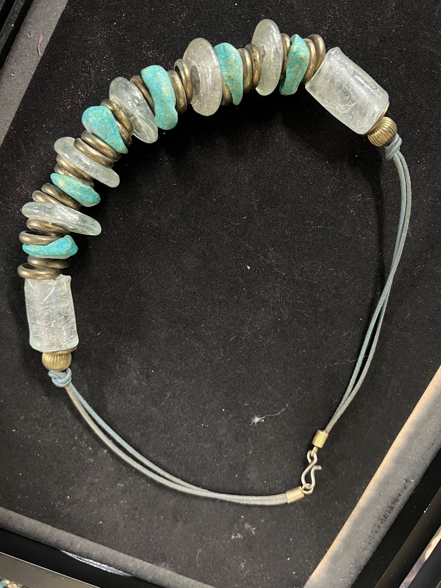 Antique Turquoise, Glass And Brass Necklace