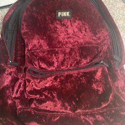 Maroon  “Pink” Velvet  Backpack Lg.