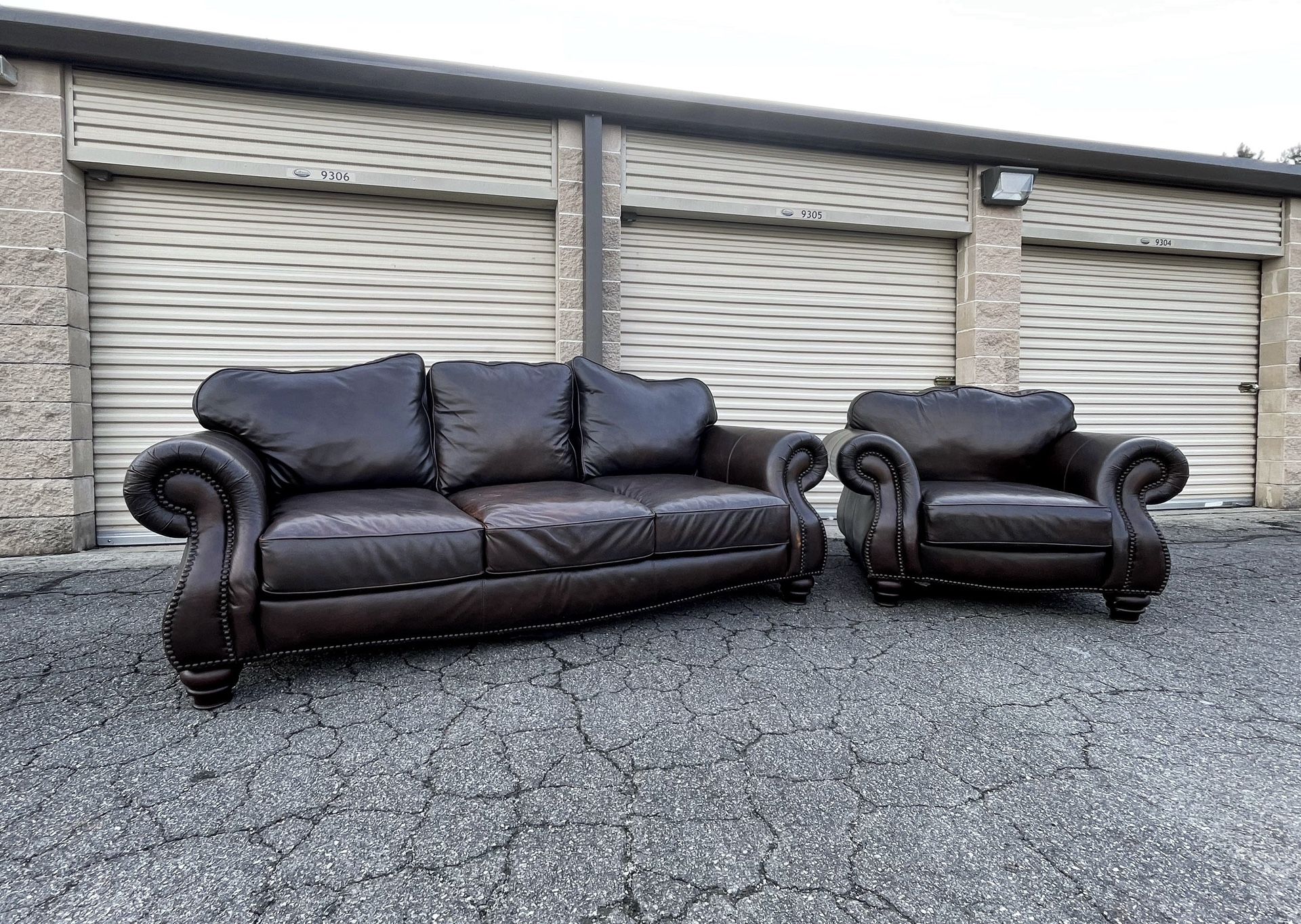 Bernhardt Genuine Leather Sofa & Armchair Set