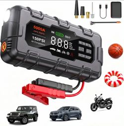 5000A Jump Starter with 150psi Air Compressor,  Car Battery Jumper Starter Portable, 12V Jump Box with Display