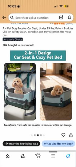 2-in-1 Dog Booster Car Seat and Pet Bed