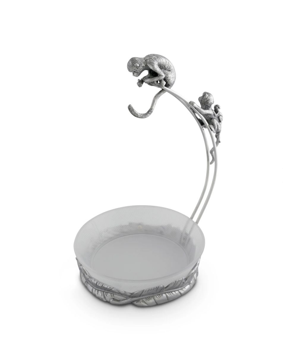 Arthur Court Monkey Banana Holder w Glass Bowl