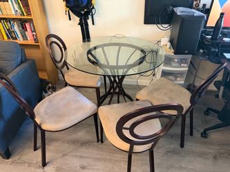 Round Glass Dining Table and 4 Chairs