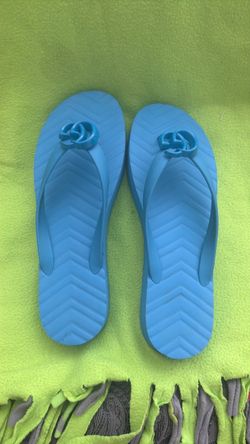 Authentic Gucci Double G Rubber Thong Sandals Light Blue Size 40 w/ Box 💙👡