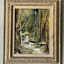 GERHARD LUKAS LARSEN ANTIQUE LANDSCAPE OIL PAINTING MODERN ABSTRACT FOREST 1950s