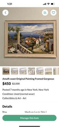 !! Antique Italian Coast Painting Art Work