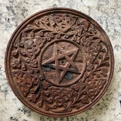 Wooden Hand Engraved Pentagram Incense Holder