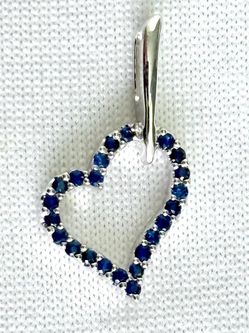 Genuine Blue Sapphire pendant , Heart pendant, 14k white gold 0.16 Carats