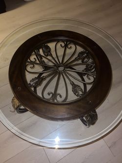 Dark Brown Coffee Table And Side Glass Tables