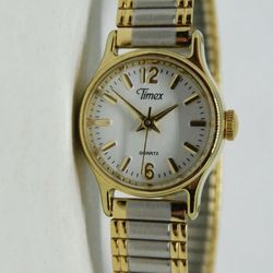 ⏱️ Ladies Timex Classic Petite Round Silver Gold Tone Expansion Band Watch G9 ~ Used