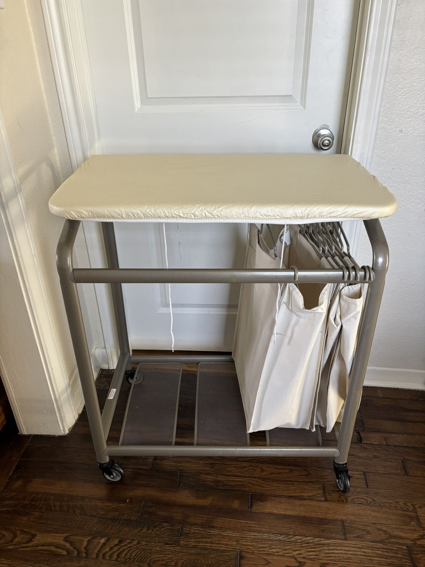 Seville Classics Mobile 3-Bag Laundry Hamper Sorter with Folding Table Cart, Champagne Gold