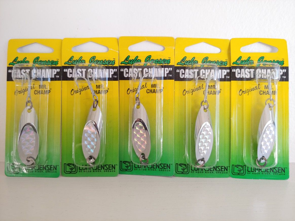 5 Packs LUHR-JENSEN Cast Champ Original Mr. Champ 1/2 oz. CHROME/SILVER PRISM SPOONS - Fishing Lures