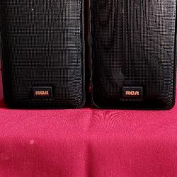 REDUCED PRICE $5.00 FOR BOTH! 2 RCA VINTAGE, BLACK, CAT# 40-5000, BOOKSHELF SPEAKERS