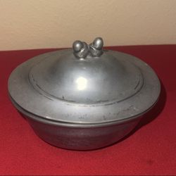 Vintage pewter acorn bowl with lid 