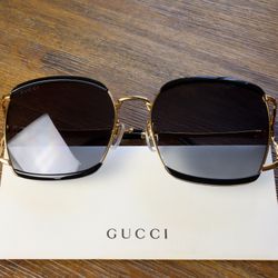 Gucci Women Square Oversized Sunglasses in Gold With Gray Lens