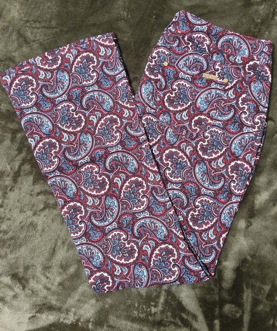 IMAN Women's Zip Up Boot Cut Paisley Pants Dark Red Size 14