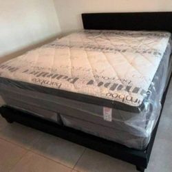 NEW BED FRAME WITH MATTRESS PILLOW TOP MATTRESS WITH BED FRAME NEW 