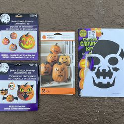 4 Halloween Pumpkin Decorating Kits: Foam & Glow Stickers, Transfers, Stencils
