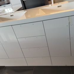 🔥 60” Double Sink Vanity – Free Standing – Gloss White – Open Box! 🔥