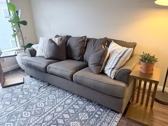 Gray Fabric 3-Seat Sofa with Throw Pillows