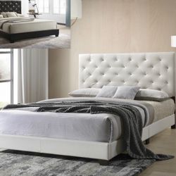 Brand New White Queen Size Diamond Leather Bed Frame With New Mattress/Fast Delivery