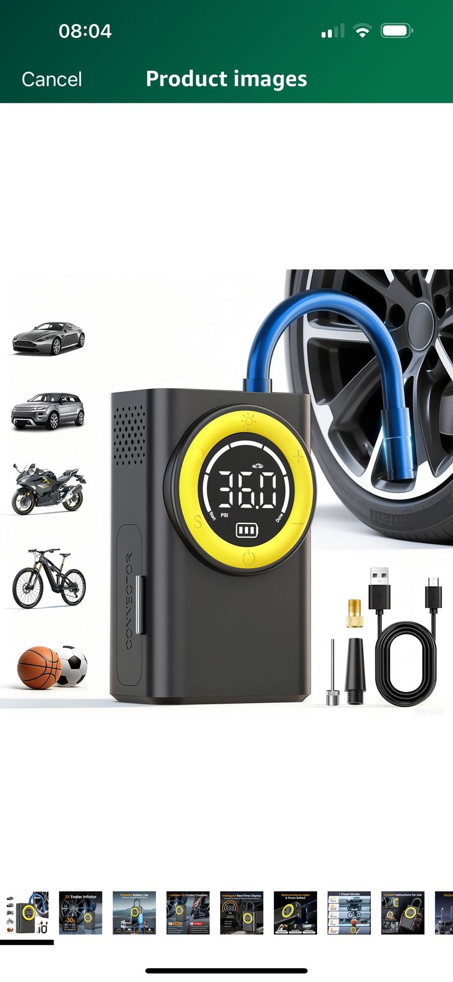 Brand New Tire Inflator Portable Air Compressor,150 PSI Cordless Air Pump for Car Tires with Digital Pressure Gauge & LED Light,5X Faster Portable Tir