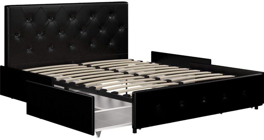 Queen Platform Bed with 4 Storage Drawers with 10 Inch Memory Foam Gel Mattress
