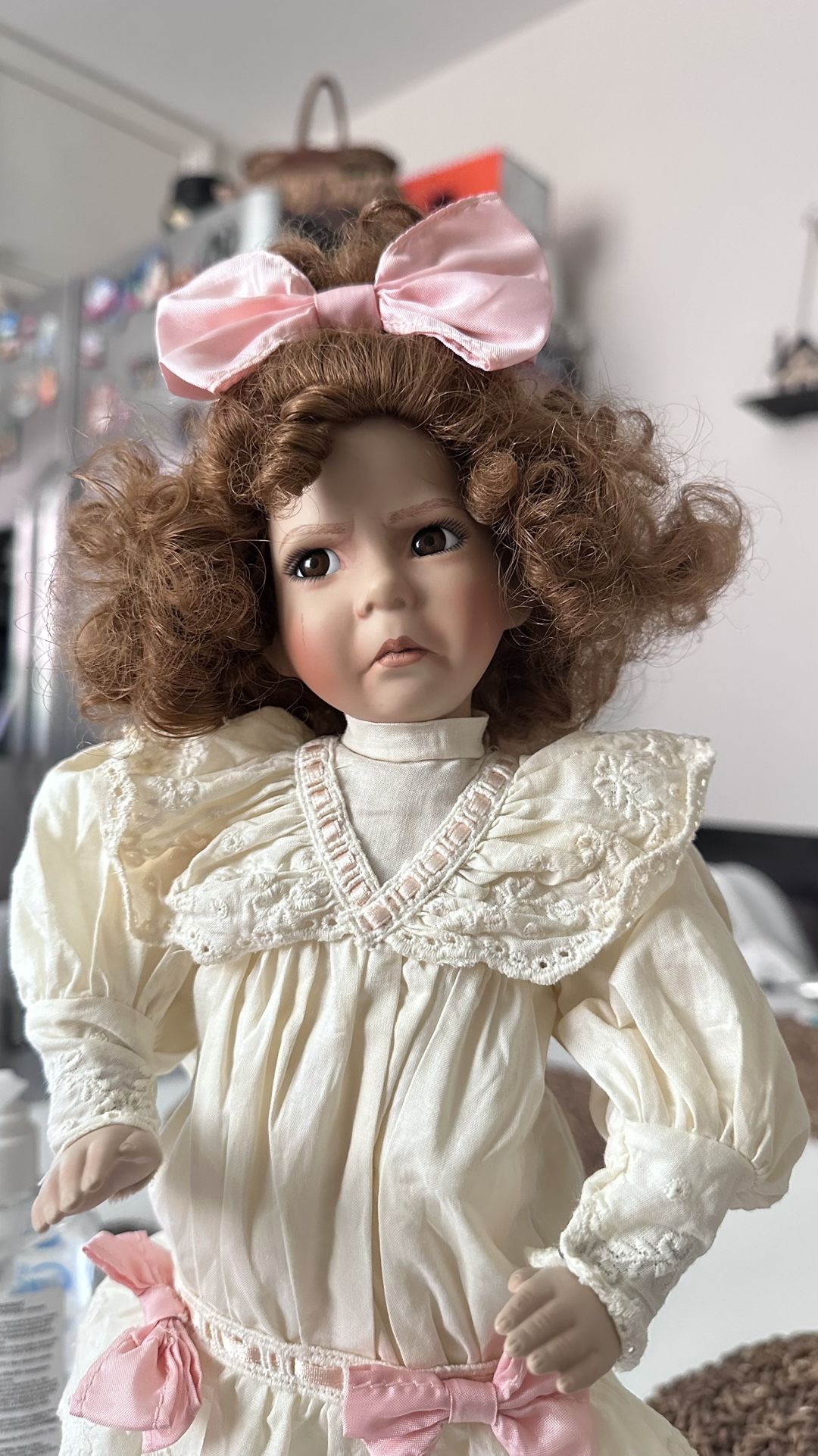 Antique Elegant Cream and Pink Doll by Diana Effner